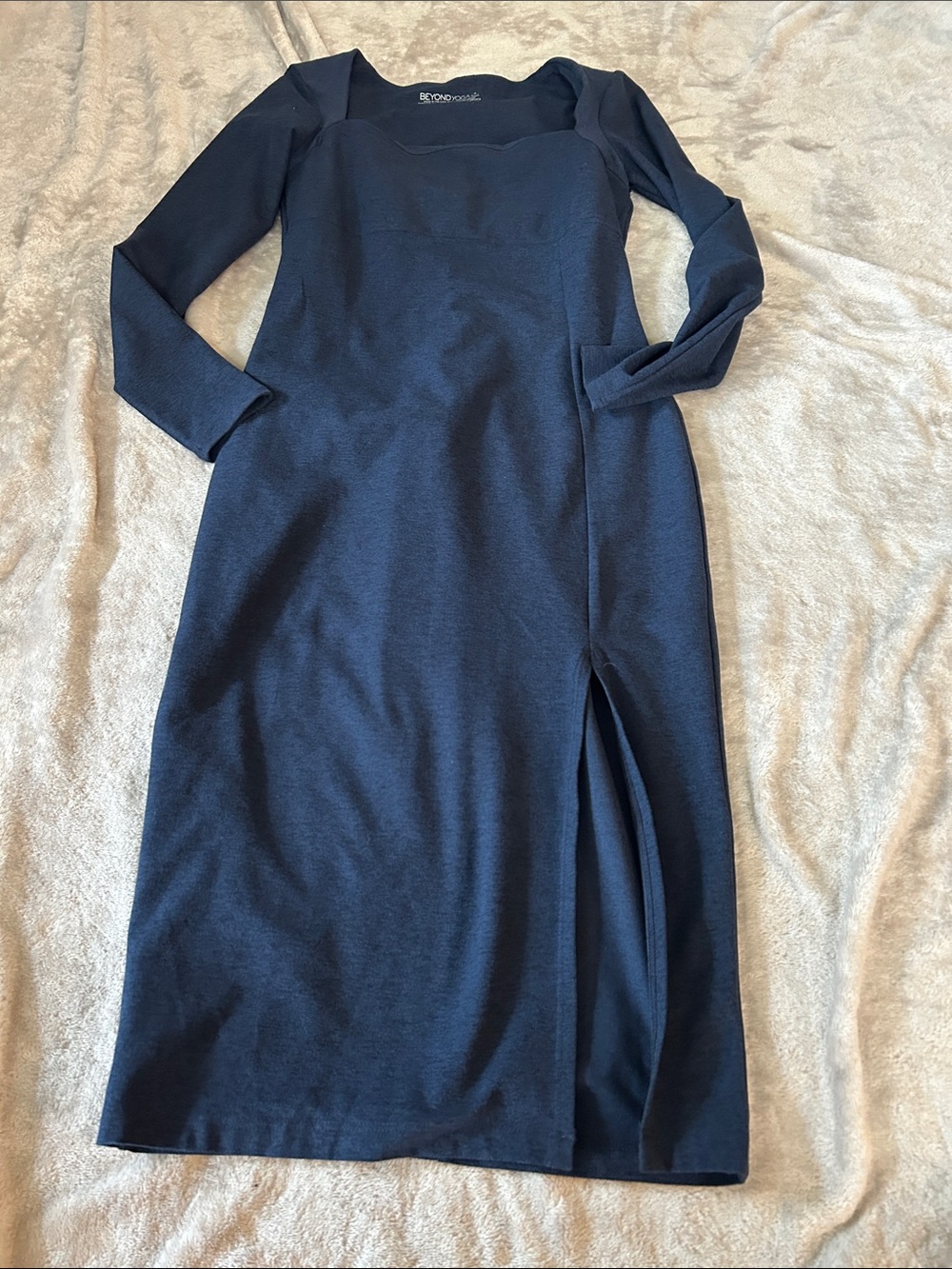 Beyond yoga impress midi long sleeve dress in nocturnal navy